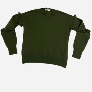 Luxury brand 27 miles Malibu 100% cashmere Green ruffle sweater
